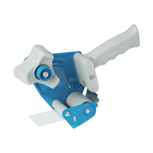Handabroller grau/blau mit Andrucklasche & Rollenbremse für 50mm x 66m Packband