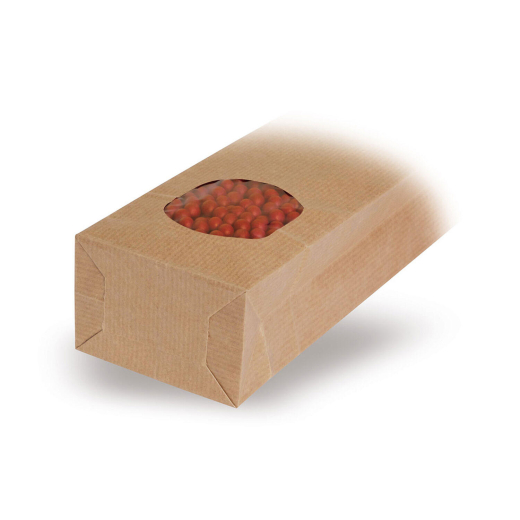 Blockbodenbeutel Kraftpapier braun mit Sichtfenster 80 + 50 x 250mm, 100 Stk.