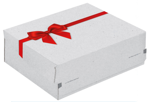 ColomPac Geschenkbox 373 x 298 x 130mm Selbstklebeverschluss & Aufreißfaden offsetbedruckt weiß