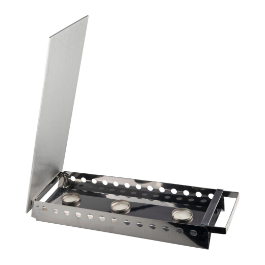 Rechaud aus Edelstahl, Speisewärmer Wärmeplatte für 3 Teelichter silber 49x18x6.5cm