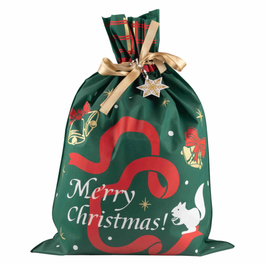 Geschenksack aus Vlies 30x45 cm, grün bedruckt, Deko-Sack für Weihnachten