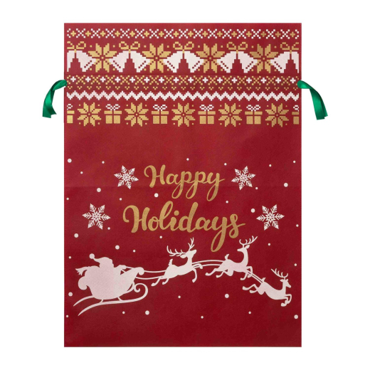 Geschenksack aus Vlies 55x75 cm, rot bedruckt, Deko-Sack für Weihnachten
