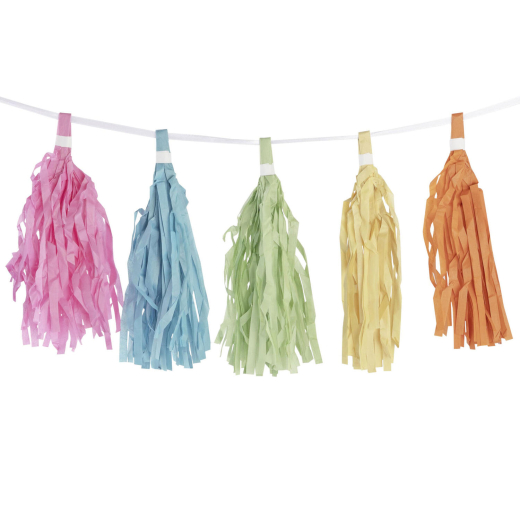 Tassel-Girlande 'Pastellfarben' aus Papier schwer entflammbar 3m, 1 Stk.