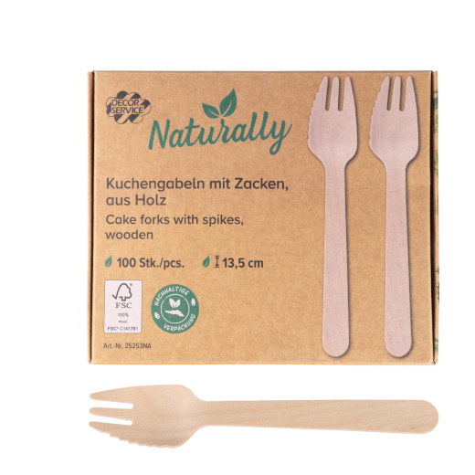Kuchengabeln mit Zacken aus Birkenholz, 13.5cm, 100 Stk.