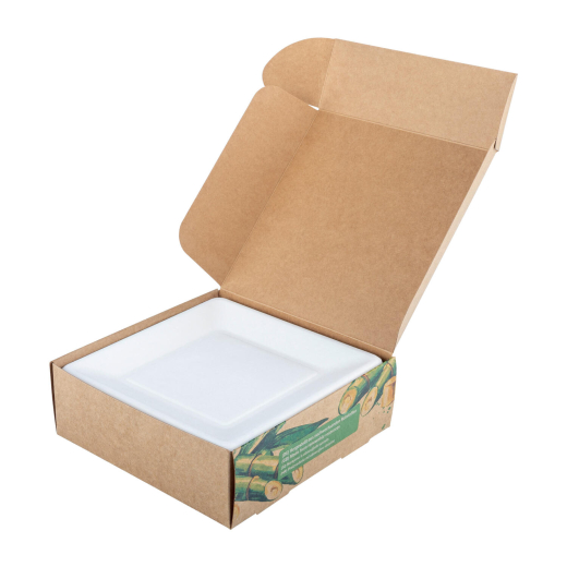 Teller aus Bagasse, naturweiß, quadratisch 16.5cm, 50Stk.
