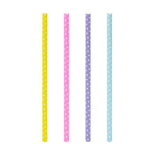 Trinkhalme aus Papier Pünktchen bunt Ø6mm 21cm, 20 Stk.