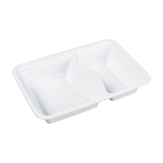 Mehrweg Menüboxen wiederverwendbar PP mit Deckel 2-geteilt weiß 22x15x6cm, 50 Stk.