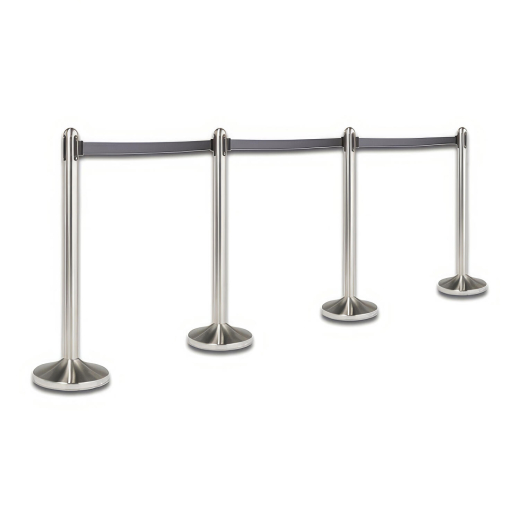 Leitsystem aus rostfreiem Stahl, einziehbares Band in grau, mit Fußteil, 100 cm