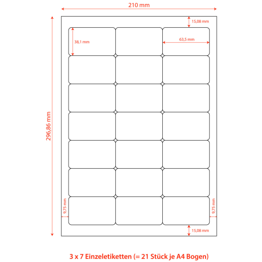 Etiketten Labels selbstklebend weiß 63.5 x 38.1mm auf DIN A4, 2100 Stk.