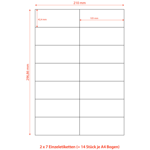 Etiketten Labels selbstklebend weiß 105 x 42.3mm auf DIN A4, 1400 Stk.