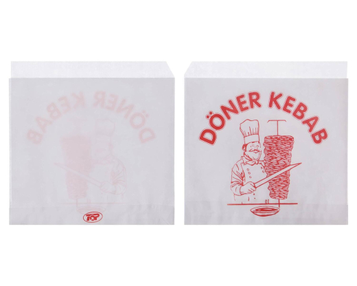 Dönerbeutel mit Aufdruck 'Döner Kebab' Papier weiß 16x16 cm, 2000 Stk.