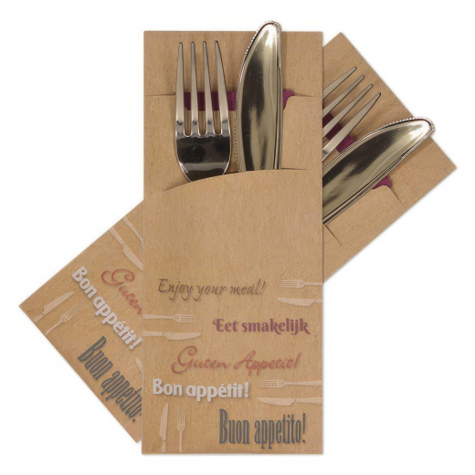 Pochetto Bestecktaschen 'Guten Appetit' 200x85mm inkl. Serviette bordeaux, 520 Stk.
