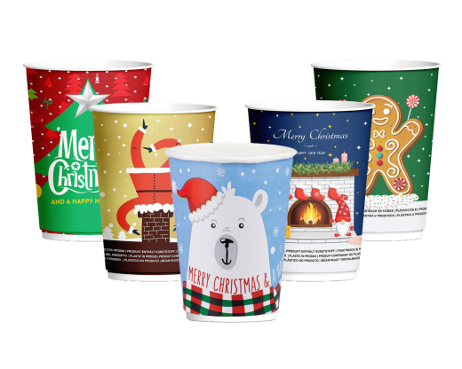 Pappbecher Heißgetränkebecher doppelwandig WEIHNACHTSMIX 400ml (max 500ml), 25 Stk.