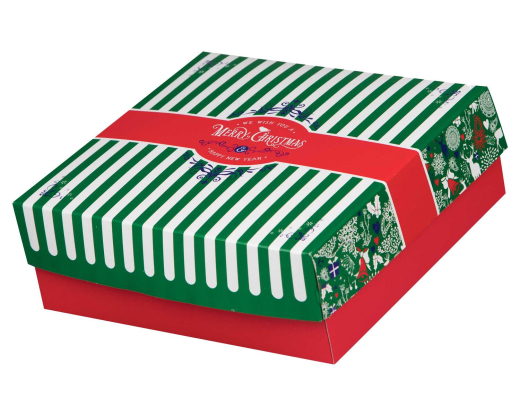 Keksbox Gebäckkarton mit Alubeschichtung 'Weihnachten' 220 x 220 x 80mm, 95 Stk.