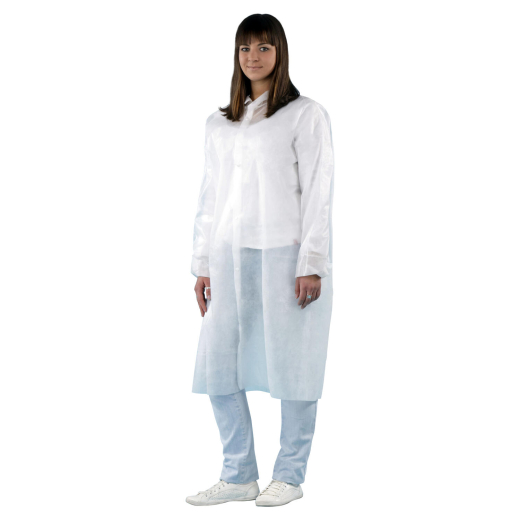 Besucherkittel aus Vlies, PP 120 cm weiss mit Druckknöpfen, 10 Stk.