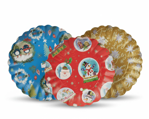 Gebäckschalen Plätzchenschalen für Weihnachtsgebäck Pappe Ø 23 cm verschiedene Motive, 2 Stk