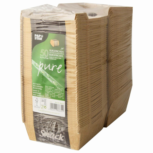 PAPSTAR 'pure' Burgerboxen aus Pappe FSC® 10 x 10 cm 'Good Food' klein, 50 Stk.