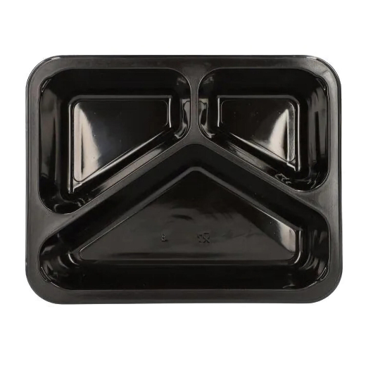 Mehrweg Menüschalen 3-geteilt 22,7 x 17,8cm Mikrowellengeeignet schwarz, 20 Stk.
