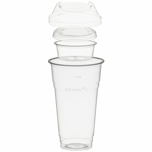 Trinkbecher 500ml+Domdeckel+ 60ml Einsatzbecher stapelbar PLA, 100 Stk.