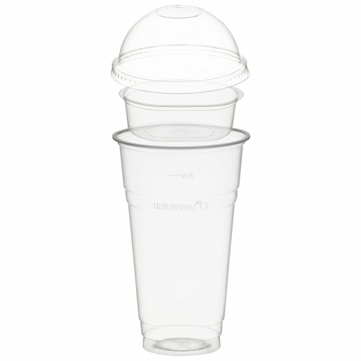 Trinkbecher 500ml + Domdeckel ohne Loch + Einsatzbecher Ø 96mm (PLA) 50 Stk.