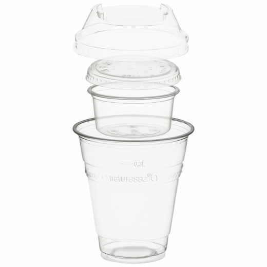 Trinkbecher 300ml + Domdeckel + 90ml Einsatzbecher stapelbar aus PLA, 100 Stk.