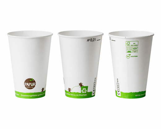 Kaltgetränkebecher Pappbecher PAPUR mit CE Eichstrich 200 ml, 100 Stk.