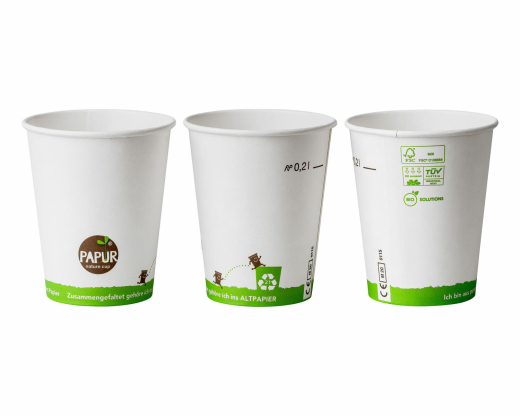 Heissgetränkebecher Pappbecher PAPUR 80mm Ø mit Eichstrich 200 ml, 75 Stk.