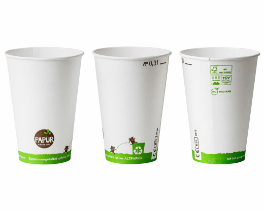 Kaltgetränkebecher Pappbecher PAPUR mit CE Eichstrich 300 ml, 100 Stk.