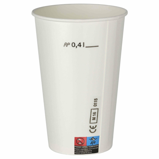 Kaltgetränkebecher Pappbecher weiß mit CE Eichstrich 400 ml 50 Stk.
