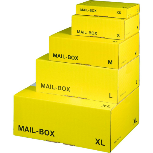 Versandkarton 331x241x104mm MAILBOX M mit Steckverschluss wiederverschließbar gelb