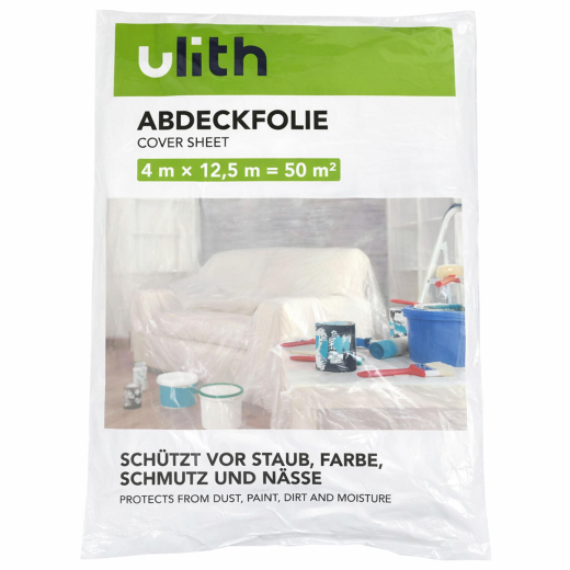 Abdeckfolie Abdeckplane für Malerarbeiten, Staubschutz, Schmutz, Nässe 4 x 12,5 m = 50 m2