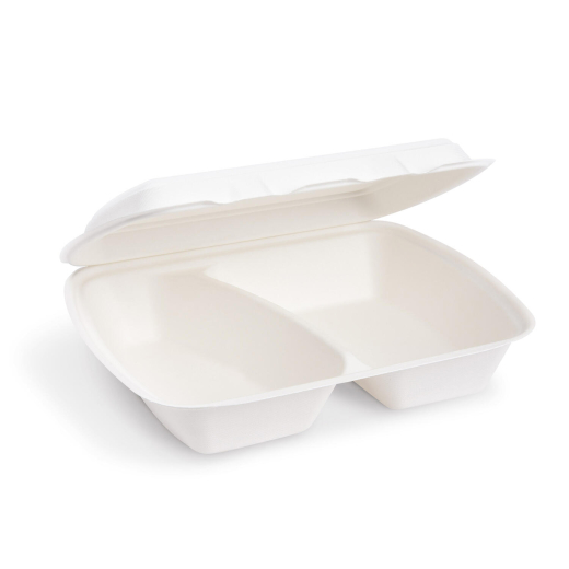 Menüboxen Lunch-Boxen 2-geteilt aus Zuckerrohr Bagasse 1000ml 241x202x70mm, 50 Stk.