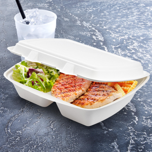 Menüboxen Lunch-Boxen 2-geteilt aus Zuckerrohr Bagasse 1000ml 241x202x70mm, 50 Stk.