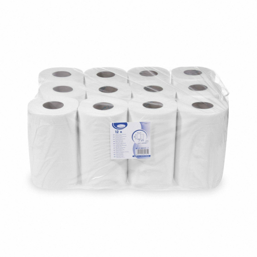 Putztuchrolle perforiert 100% Zellstoff 2-lagig Ø 12 x 20cm x 60m weiß, 12 Stk.