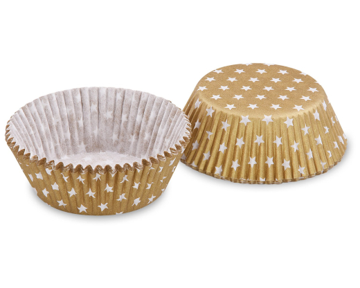 Muffinkapseln Gebäckkapseln Gold mit weißen Sternen Ø 50 x 30 mm, 40 Stk.