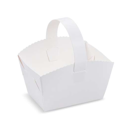 Gebäckkörbchen Tragebox mit Henkel für Brötchen 10x8x6cm, weiß, 50 Stk.