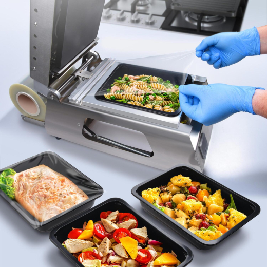 Siegelgerät WX-78600 - 700 Watt / 230 Volt inkl. 300 Menüschalen 3-geteilt, Siegelfolie und passendem Siegelrahmen