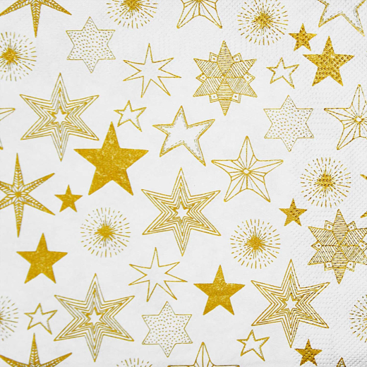 Weihnachtsservietten 3-lagig 33 x 33 cm goldene Sterne, 20 Stk.