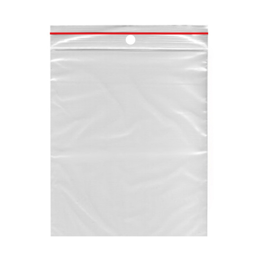 Druckverschlussbeutel 80 x 120 mm mit Rundlochung Farbstreifen rot 1000 Stk.
