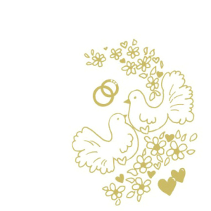 Motivservietten Airlaid 40 x 40 cm 'Goldene Tauben + Ringe' Hochzeit, 50 Stk.