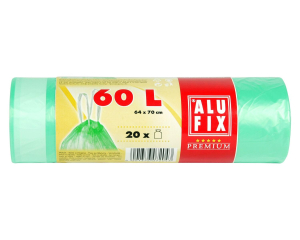 ALUFIX Müllsäcke mit Zugband 60L, HDPE 64x70 cm 16my, grün transparent, 20 Stk.