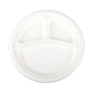 Teller 3-geteilt aus Bagasse, naturweiß, rund Ø26cm, 50Stk. 