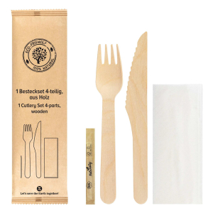 Besteckset 4-teilig aus Holz 21cm, 10 Stk.