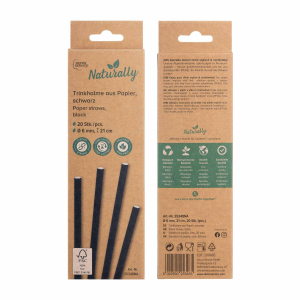 Trinkhalme aus Papier schwarz Ø6mm 21cm, 20 Stk.