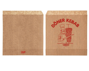 Dönerbeutel mit Aufdruck 'Döner Kebab' Kraftpapier braun 16x16 cm, 2000 Stk.