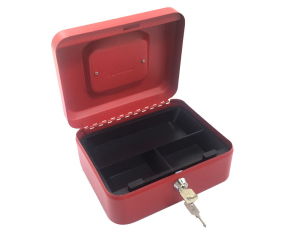 Geldkassette aus robustem Stahl mit herausnehmbaren Münzfächern 200 mm, rot