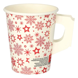 Henkelbecher Kaffeebecher Glühweinbecher weiß mit roten Schneeflocken 200ml, 50 Stk.