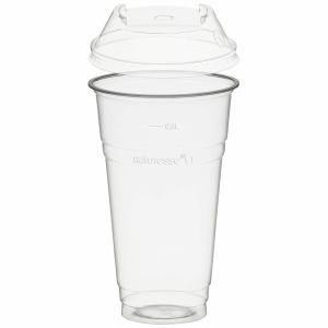 Trinkbecher 500ml + Domdeckel mit C-Loch stapelbar aus PLA 50 Stk.
