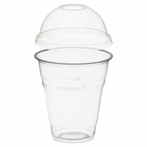 Trinkbecher 300ml + Domdeckel mit Rundloch aus PLA 50 Stk.
