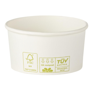 Eisbecher Pappbecher 100% ohne Kunststoff 260ml Ø92 Höhe 55mm weiß, 50 Stk.